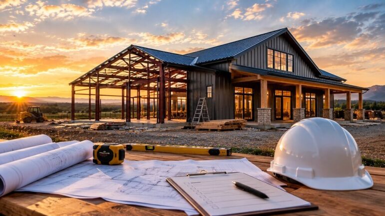 construction site of a barndominium